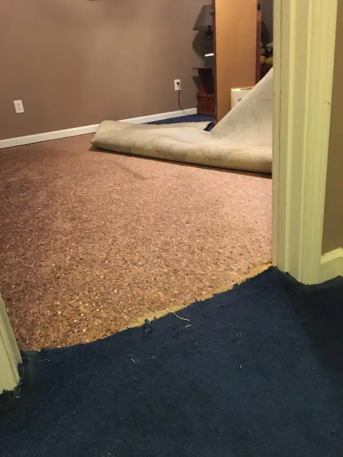 Carpet pad removal revealing water damage during Drying & Dehumidification in Heber